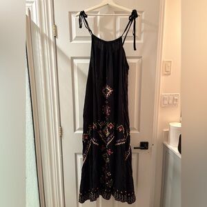 Embroidered Anthropologie Black Maxi Dress